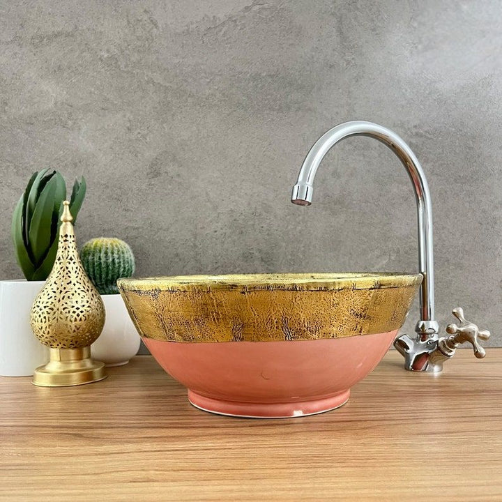 Handmade Moroccan Ceramic Sink Brass rim #127BA