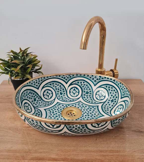 Handmade Moroccan Oval Sink Brass Rim #185W