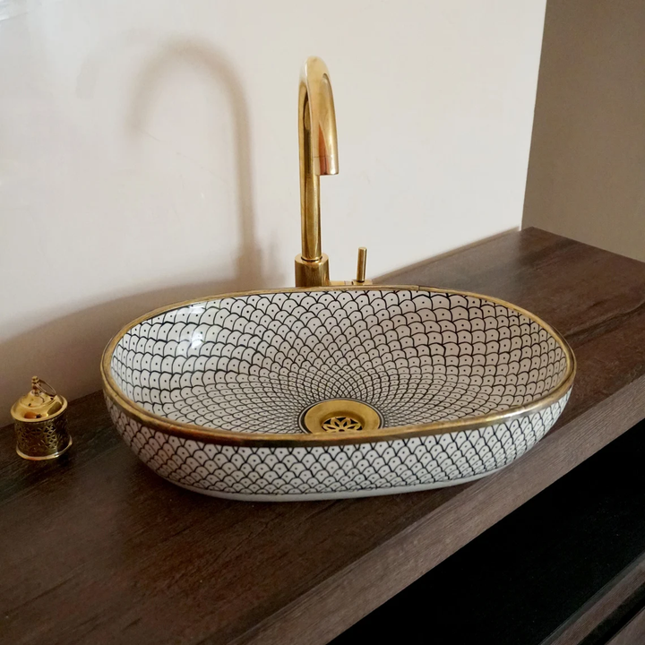 Handmade Moroccan Oval Sink Brass Rim #185W