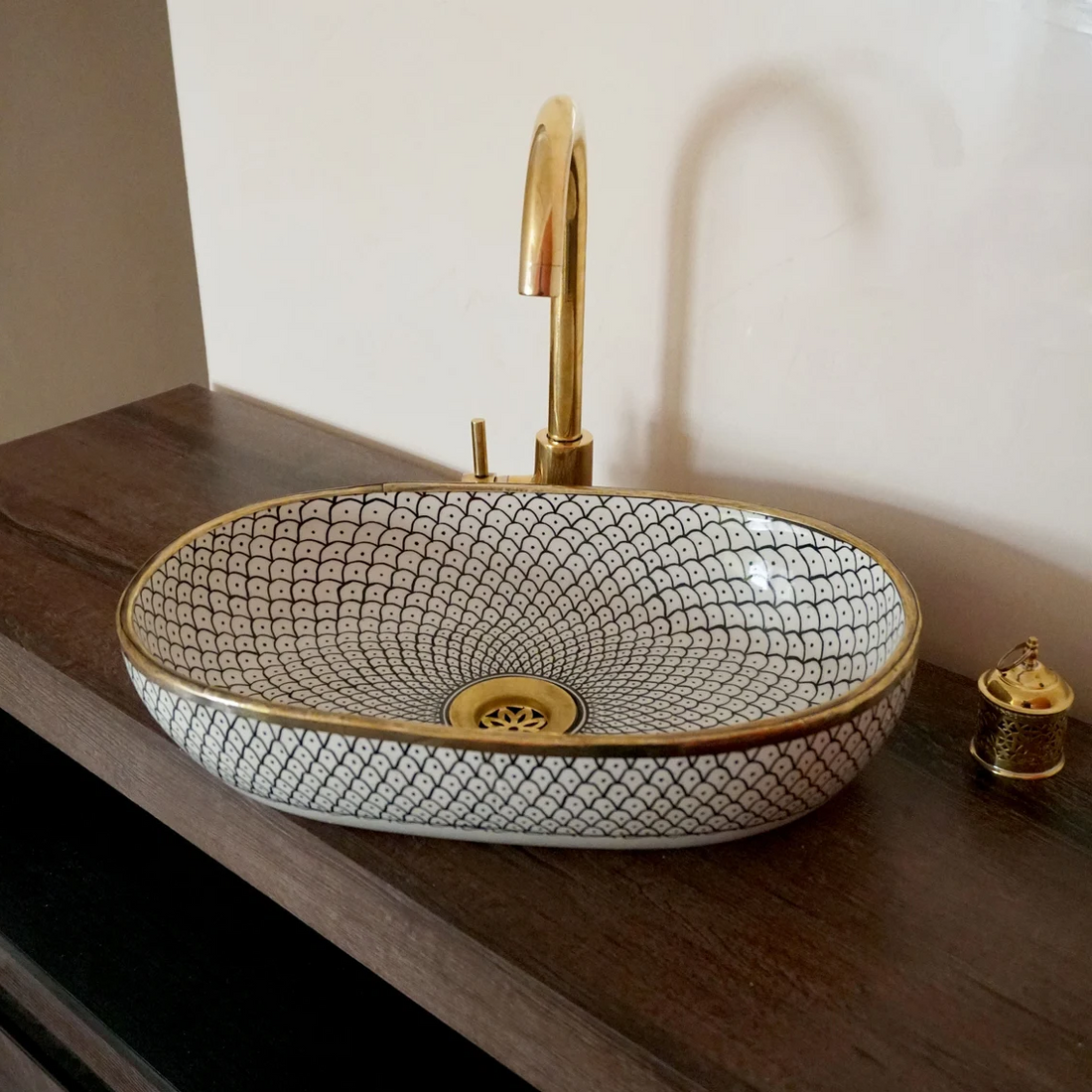 Handmade Moroccan Oval Sink Brass Rim #185W