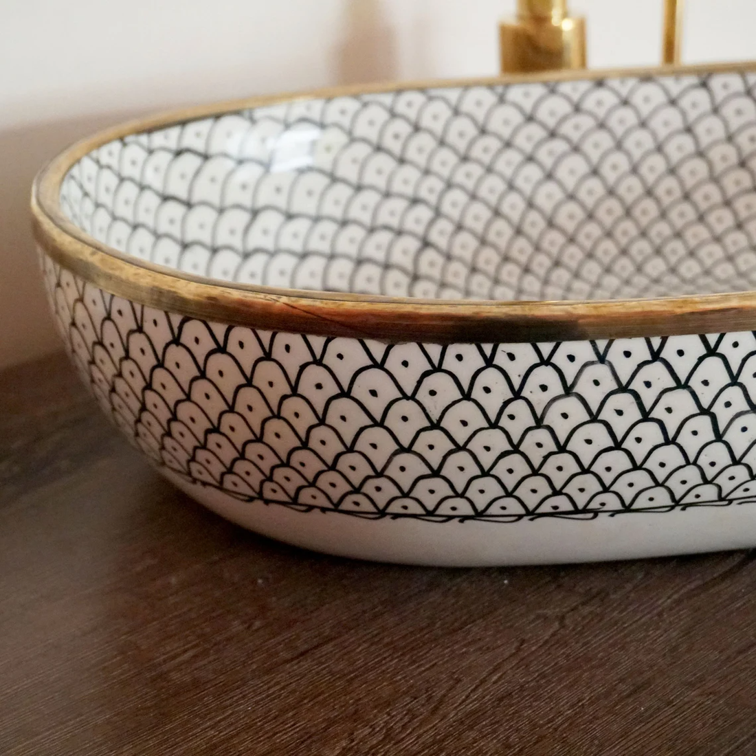 Handmade Moroccan Oval Sink Brass Rim #185W