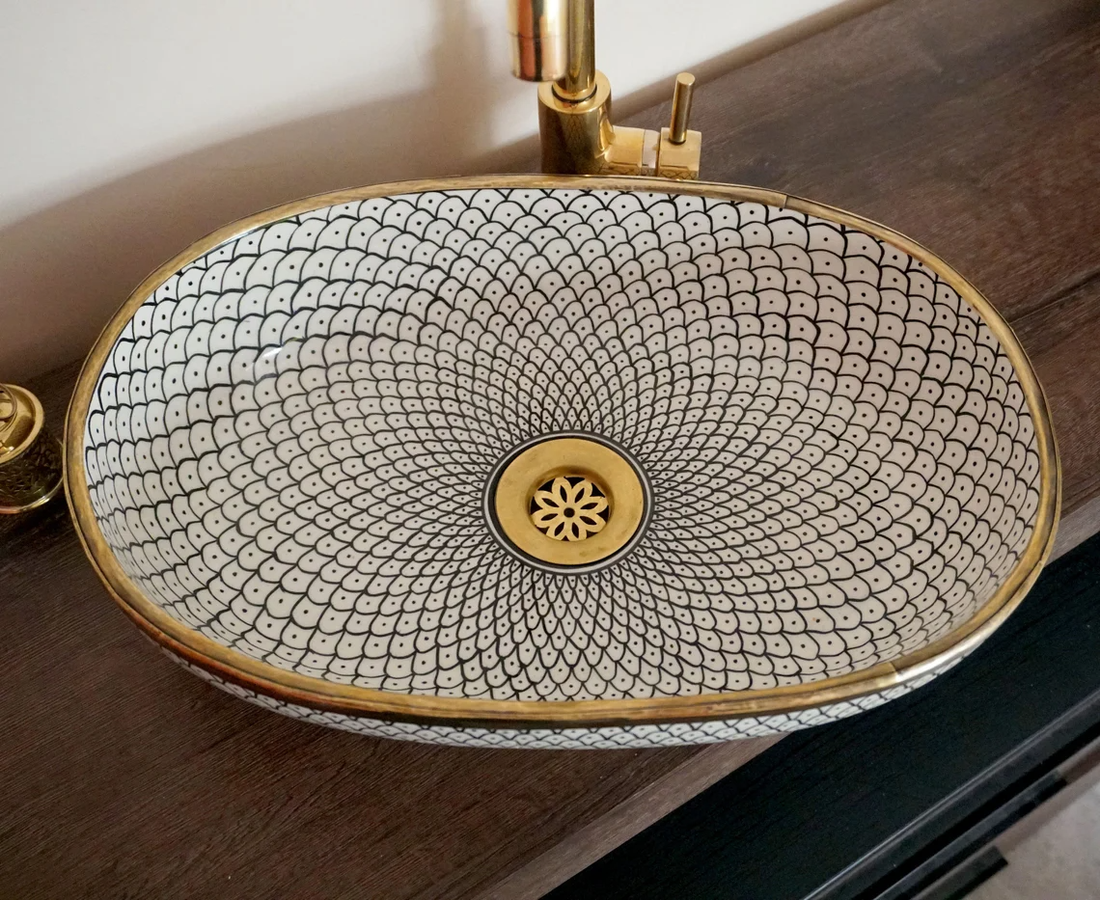 Handmade Moroccan Oval Sink Brass Rim #185W