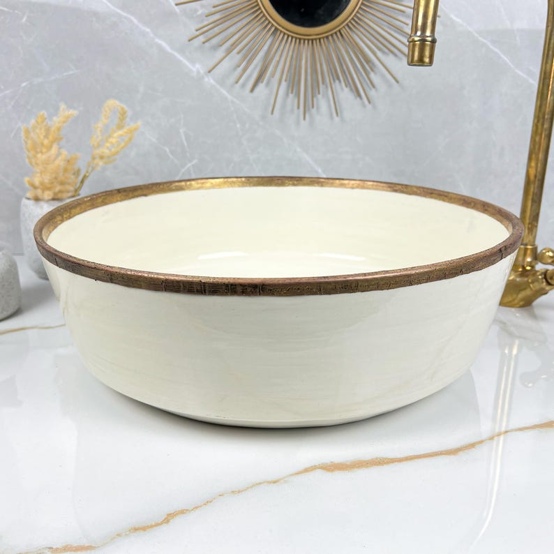 Handmade Moroccan Ceramic Sink Brass rim #284