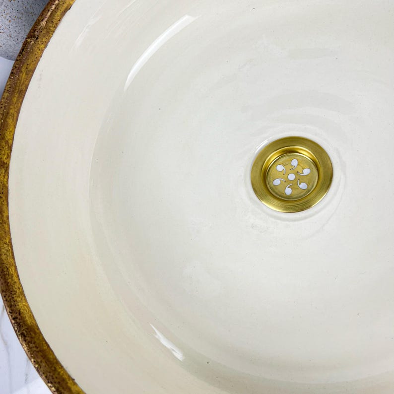 Handmade Moroccan Ceramic Sink Brass rim #284