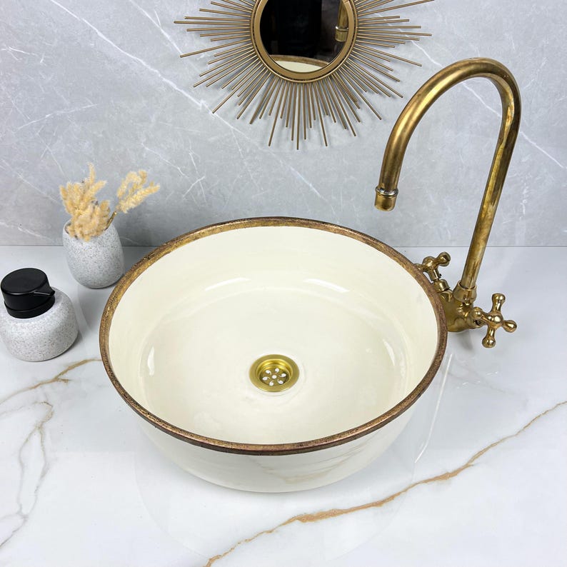 Handmade Moroccan Ceramic Sink Brass rim #284