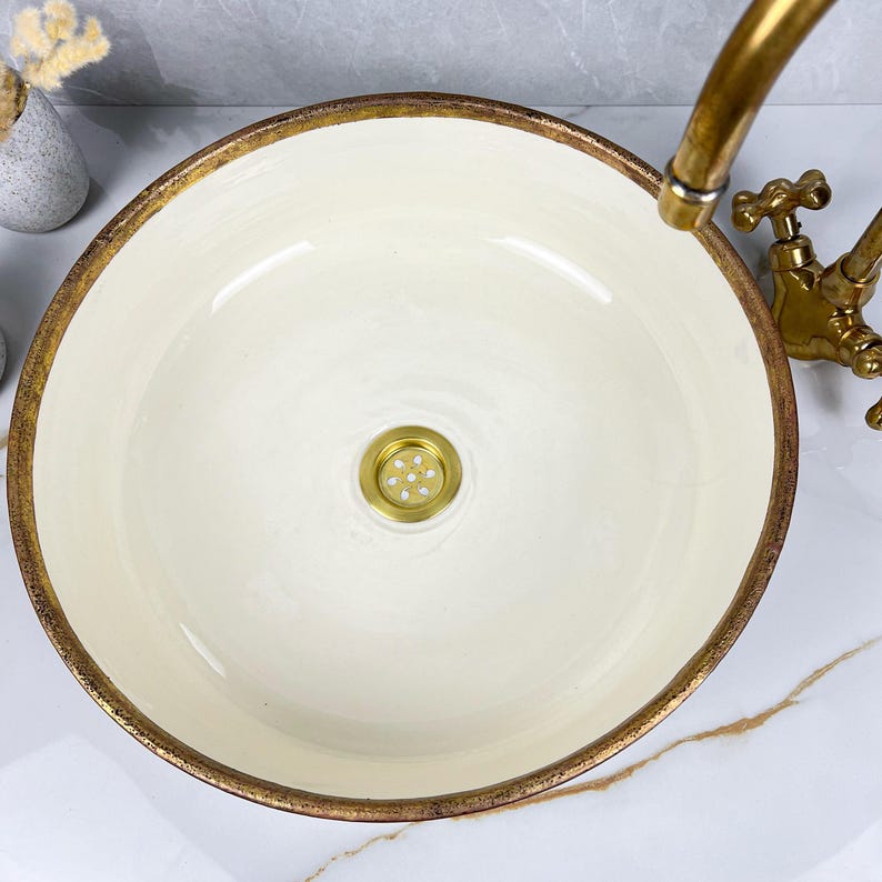 Handmade Moroccan Ceramic Sink Brass rim #284