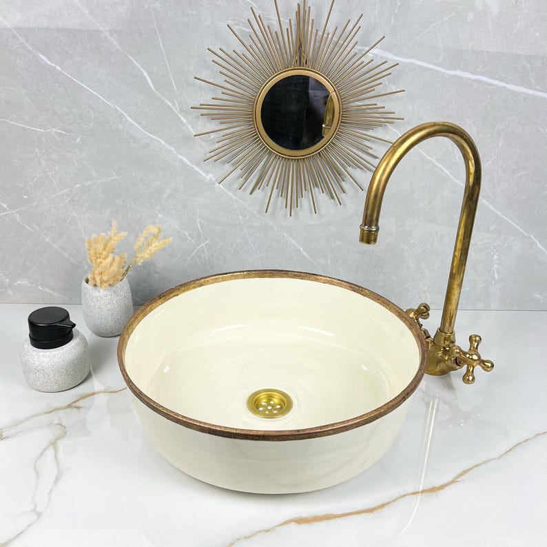 Handmade Moroccan Ceramic Sink Brass rim #284