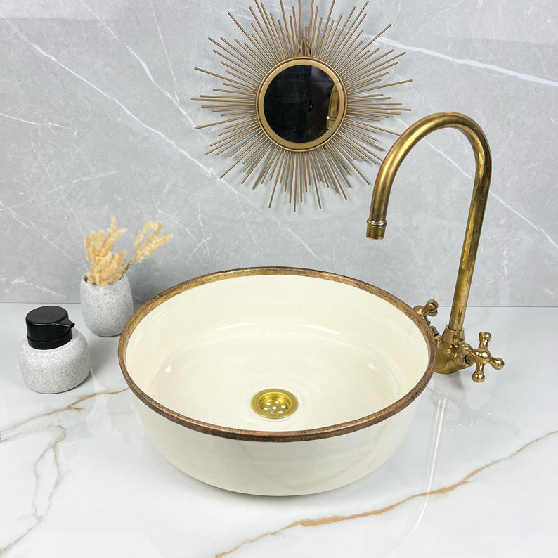 Handmade Moroccan Ceramic Sink Brass rim #284