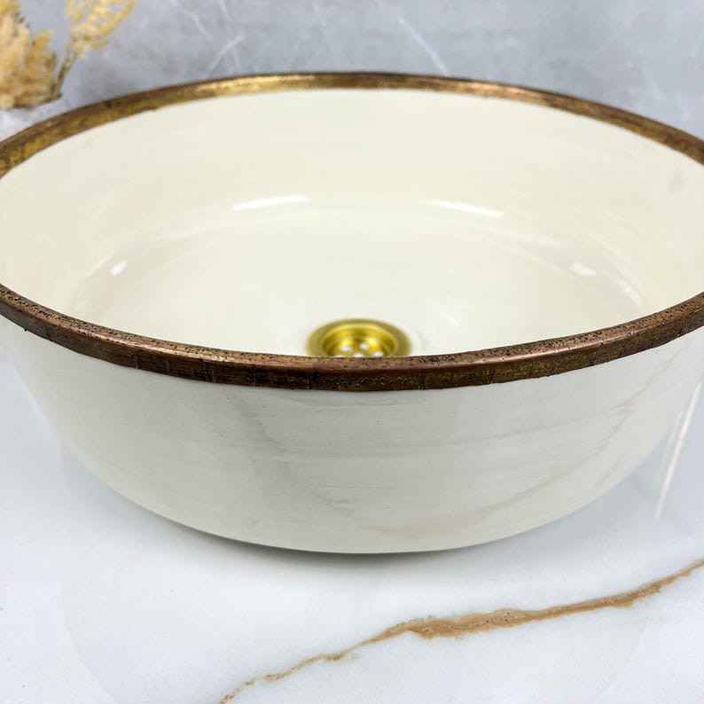 Handmade Moroccan Ceramic Sink Brass rim #284
