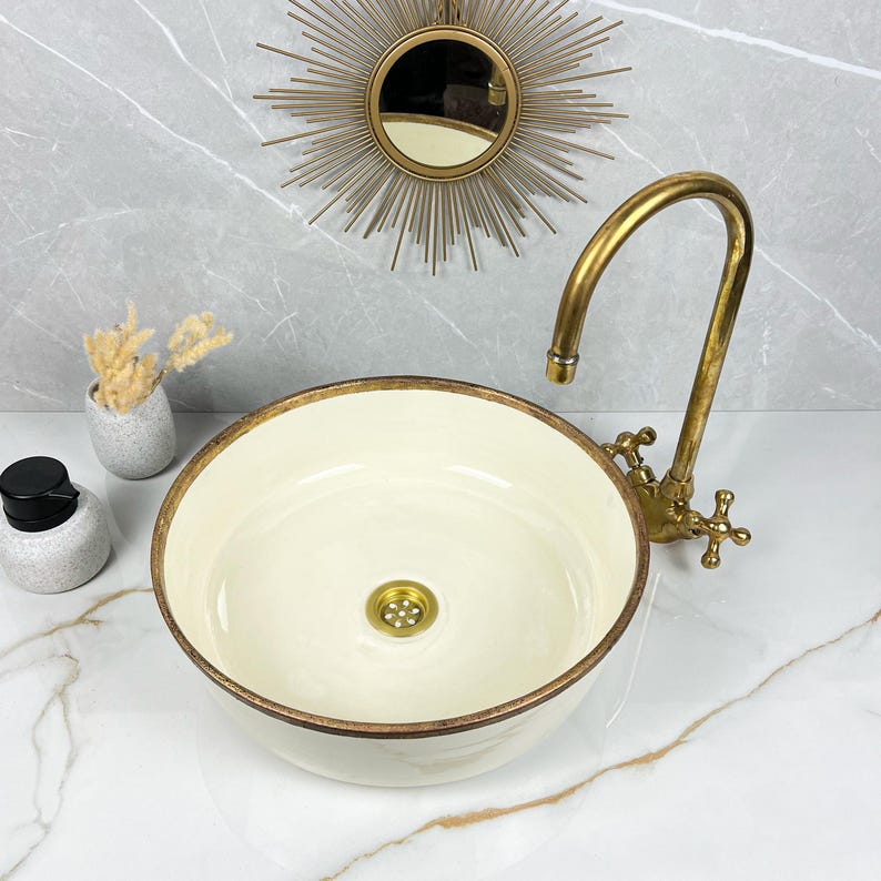Handmade Moroccan Ceramic Sink Brass rim #284