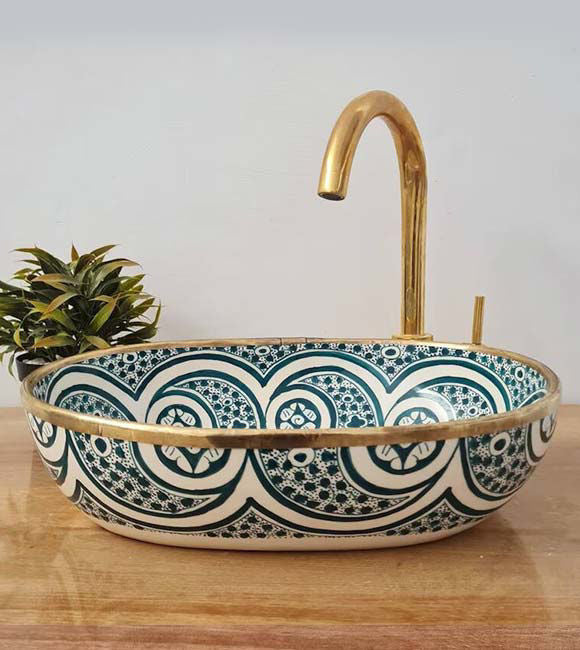 Handmade Moroccan Oval Sink Brass Rim #185W