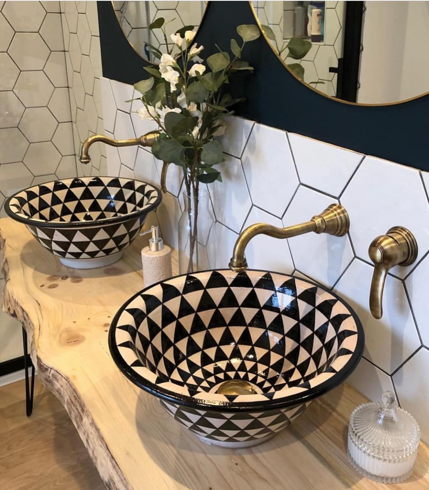 Moroccan sink | moroccan ceramic sink | bathroom sink | moroccan bathroom basin | moroccan sink bowl | black and white sink bowl #37