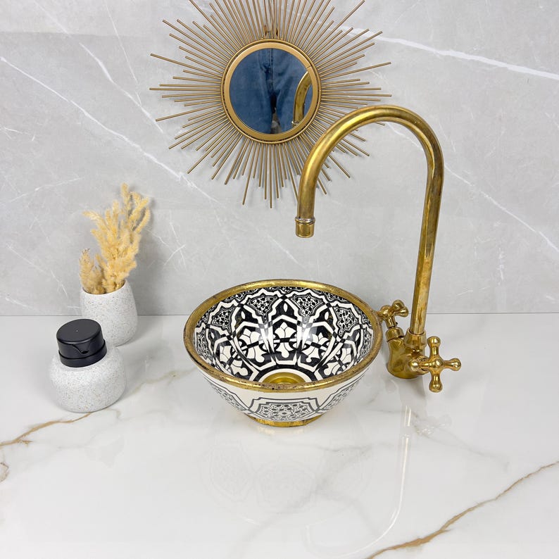 Handmade Moroccan Ceramic Sink Brass rim #284