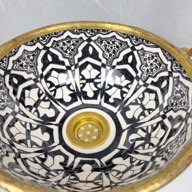 Handmade Moroccan Ceramic Sink Brass rim #284