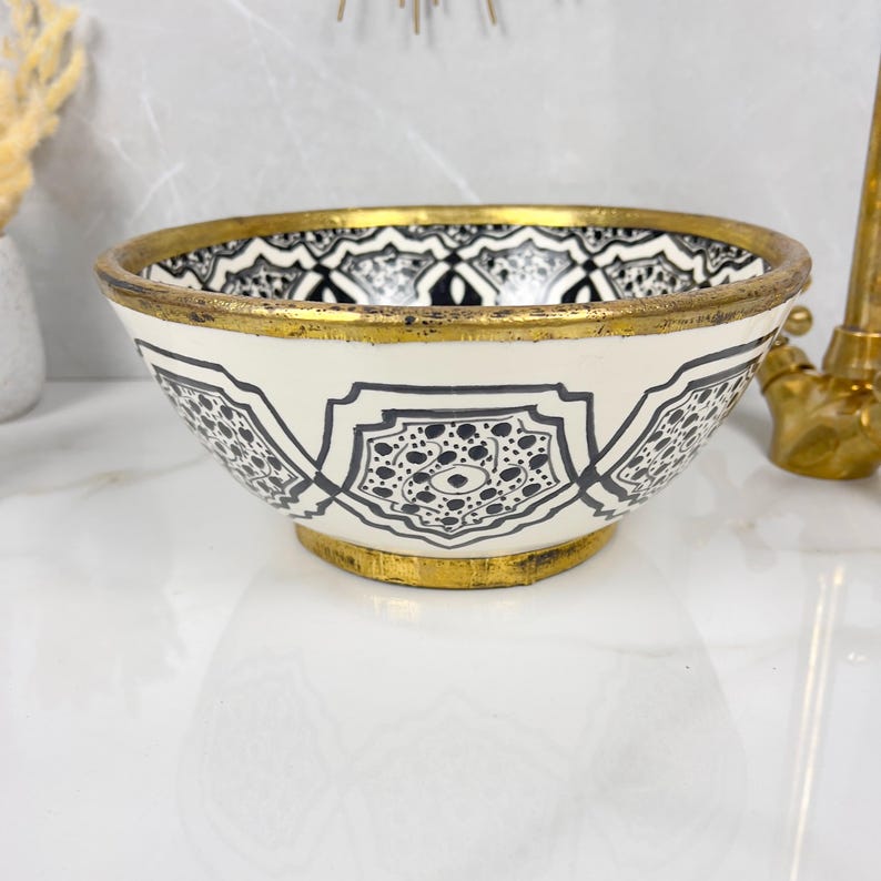 Handmade Moroccan Ceramic Sink Brass rim #284
