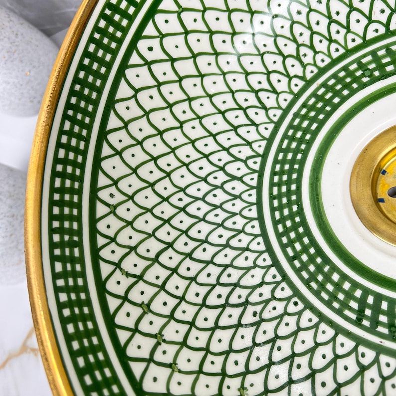 Handmade Moroccan Ceramic Sink Golden Rim 14k Carats #252