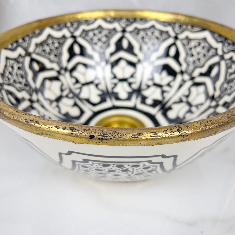 Handmade Moroccan Ceramic Sink Brass rim #284