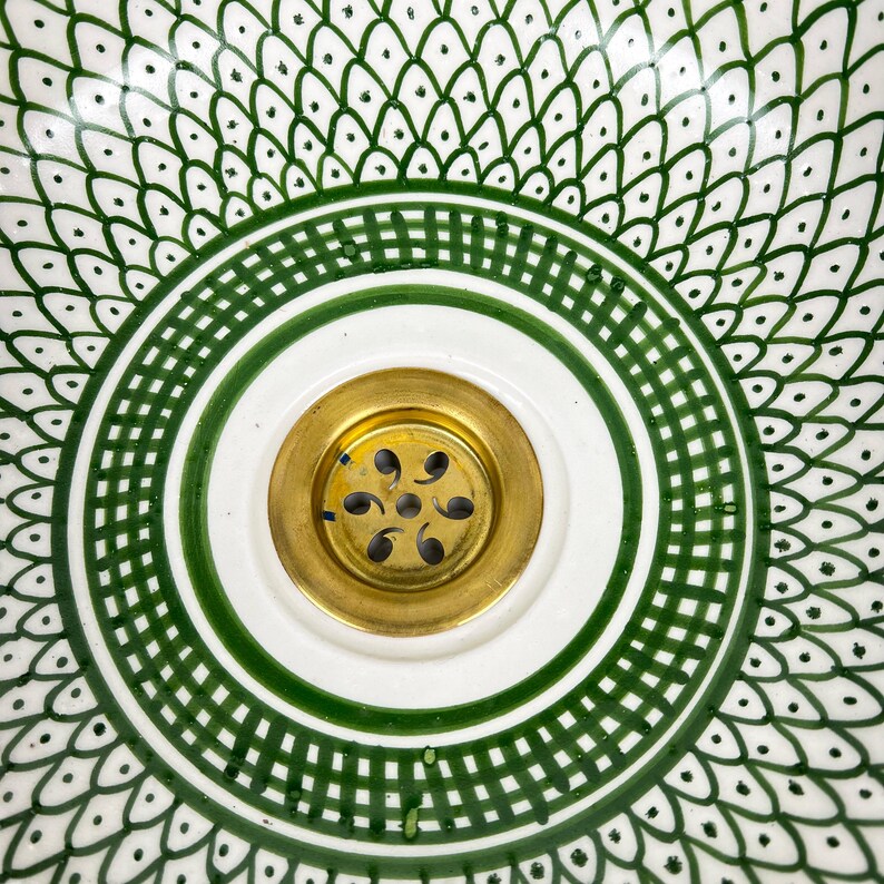 Handmade Moroccan Ceramic Sink Golden Rim 14k Carats #252