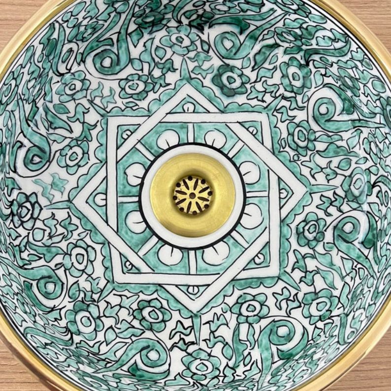  Handmade Moroccan Ceramic Sink Golden rim 14k karat #20M