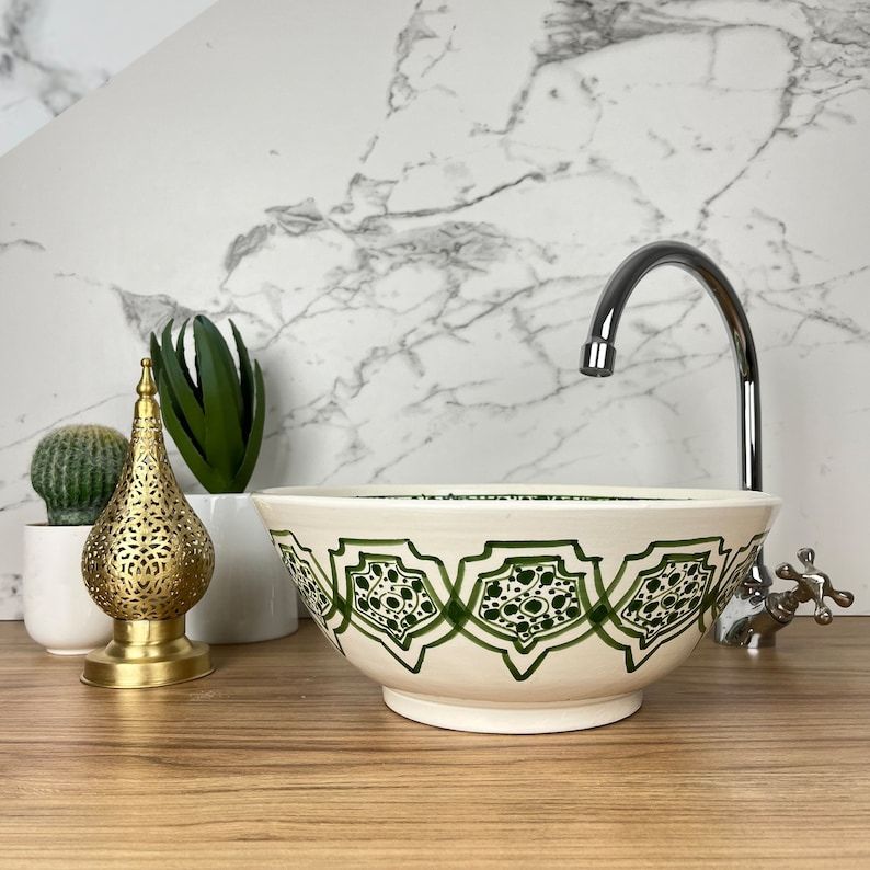 Elegant green bathroom sink | Moroccan sink | Bathroom sink bowl #185K