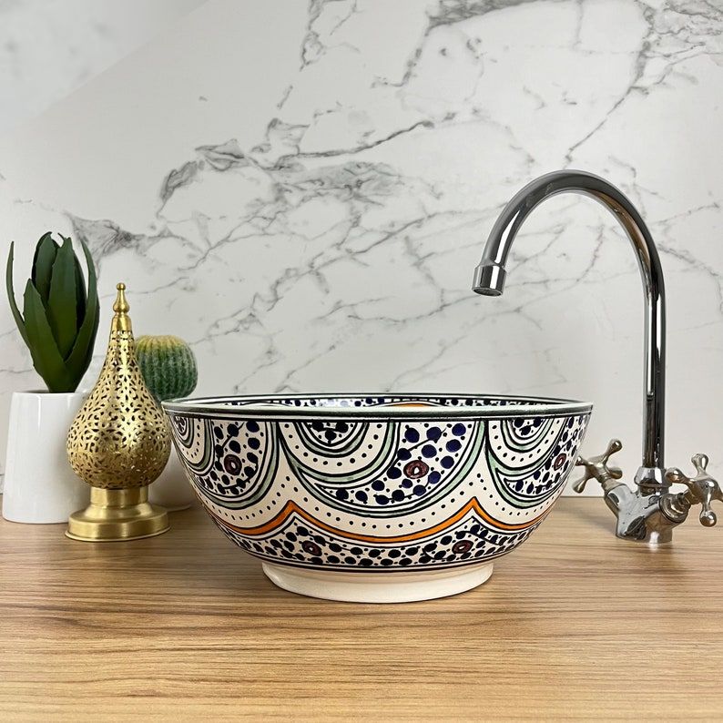 Elegant green bathroom sink  | Moroccan sink | Bathroom sink bowl #185J