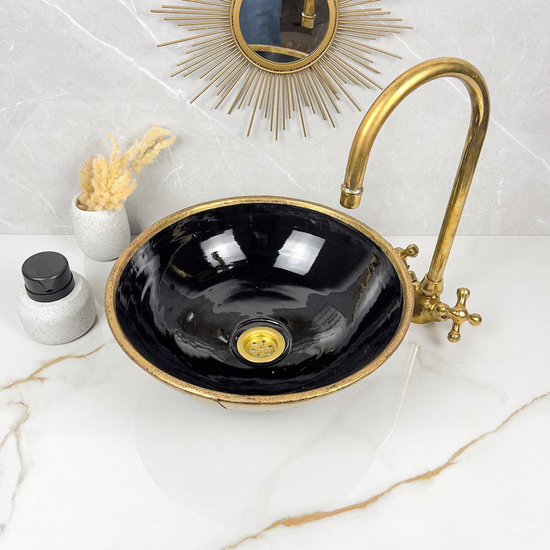 Handmade Moroccan Ceramic Sink Brass rim #284