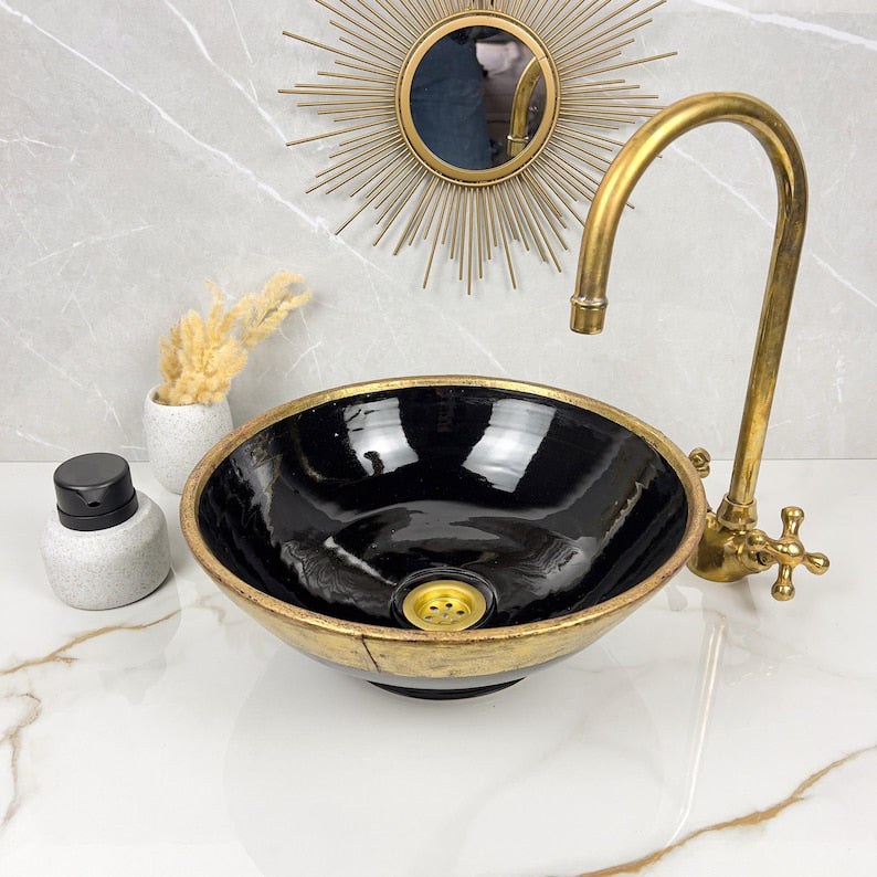 Handmade Moroccan Ceramic Sink Brass rim #284