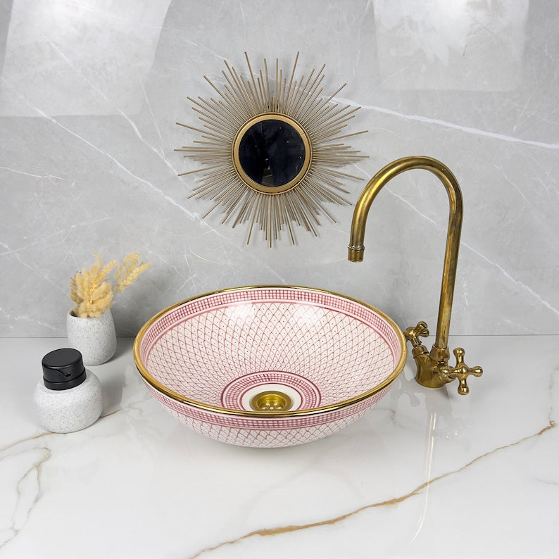 Handmade Moroccan Ceramic Sink Golden Rim 14k Carats #252