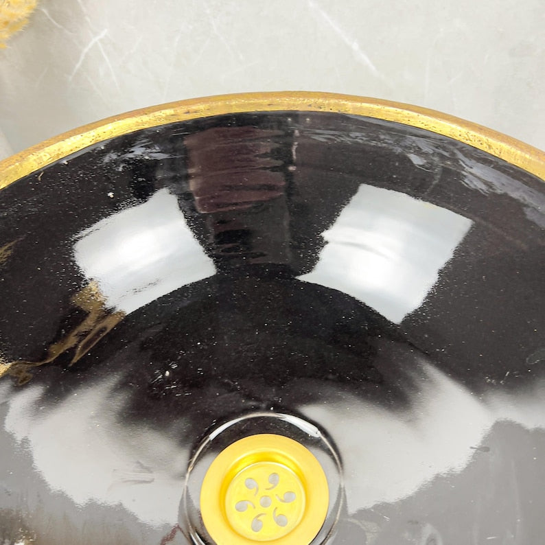 Handmade Moroccan Ceramic Sink Brass rim #284