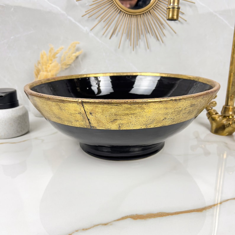 Handmade Moroccan Ceramic Sink Brass rim #284