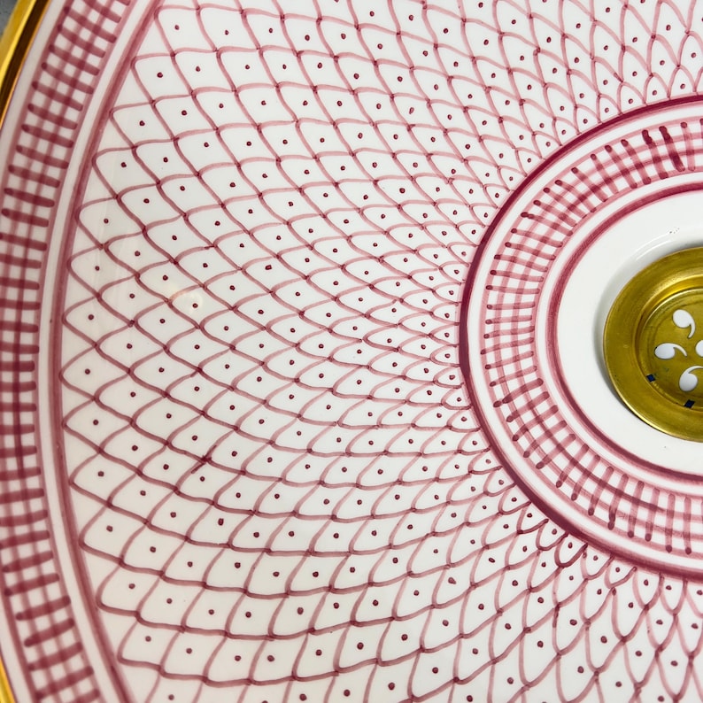 Handmade Moroccan Ceramic Sink Golden Rim 14k Carats #252