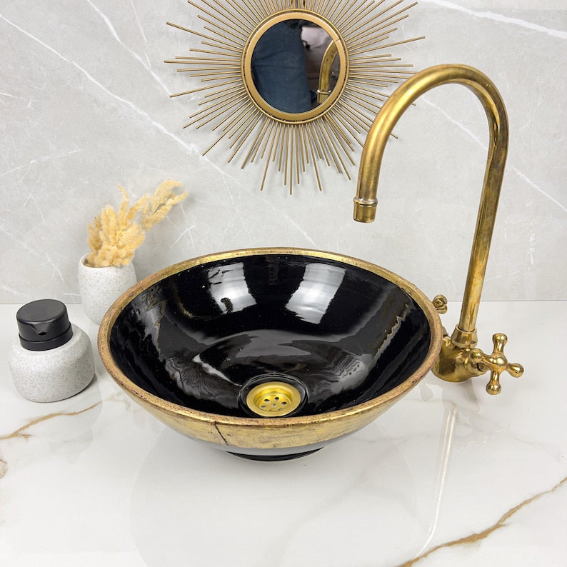 Handmade Moroccan Ceramic Sink Brass rim #284