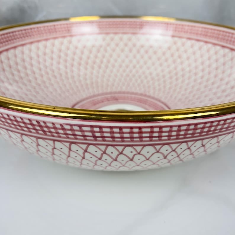 Handmade Moroccan Ceramic Sink Golden Rim 14k Carats #252