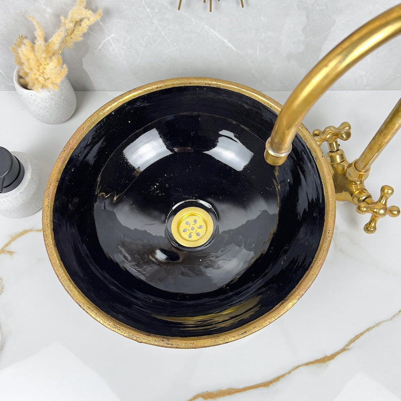 Handmade Moroccan Ceramic Sink Brass rim #284