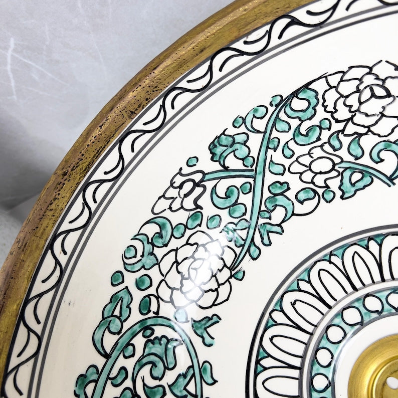 Handmade Moroccan Ceramic Sink Brass rim #284