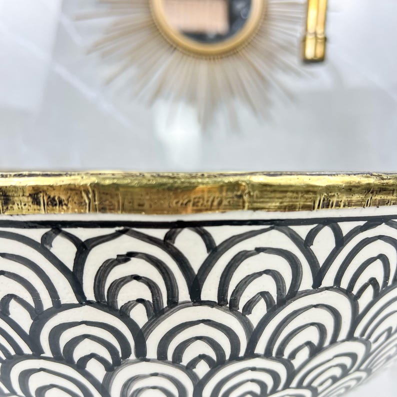 Handmade Moroccan Ceramic Sink Brass rim #284