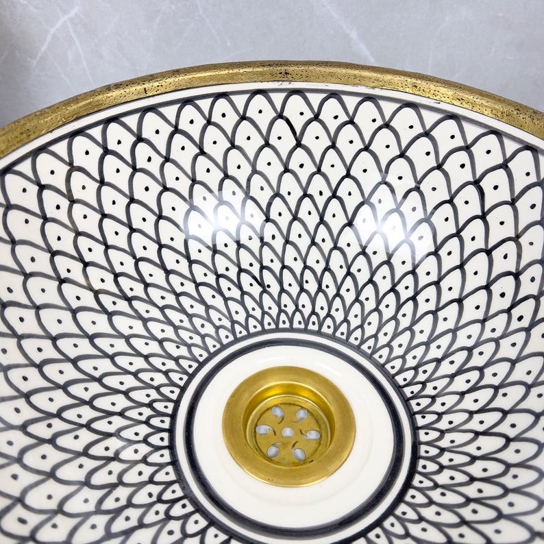 Handmade Moroccan Ceramic Sink Brass rim #284