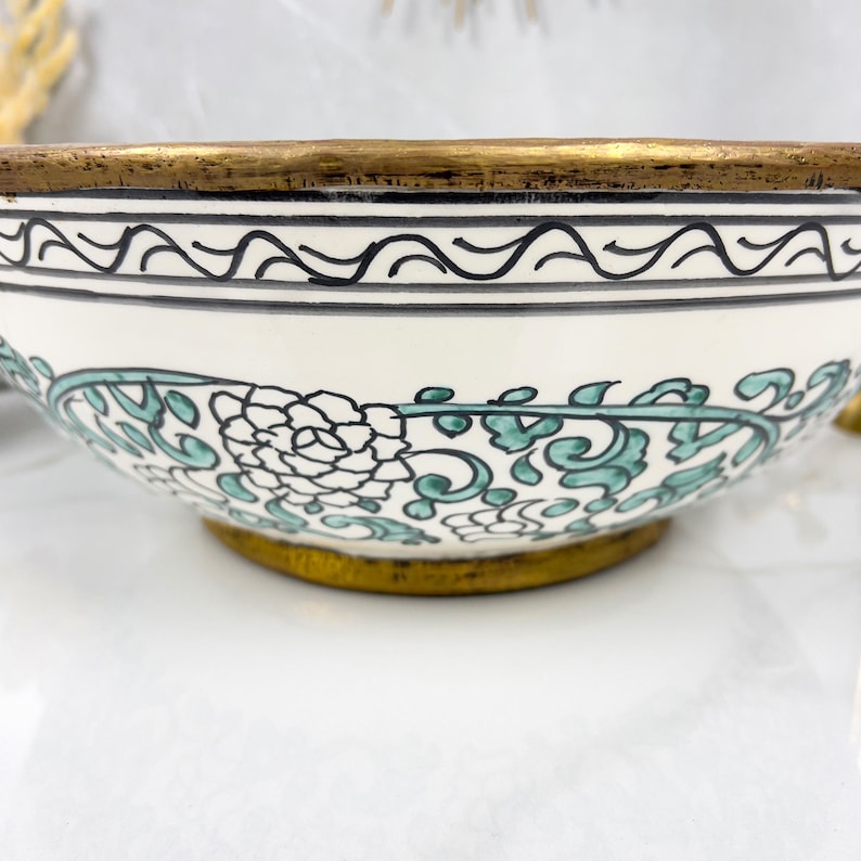 Handmade Moroccan Ceramic Sink Brass rim #284