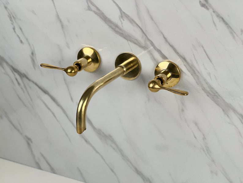 Moroccan Wall Mounted Faucet in Unlacquered Brass - Handmade Moroccan Faucet #14