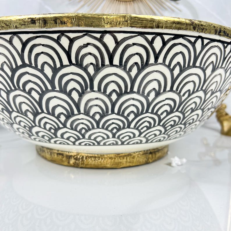 Handmade Moroccan Ceramic Sink Brass rim #284