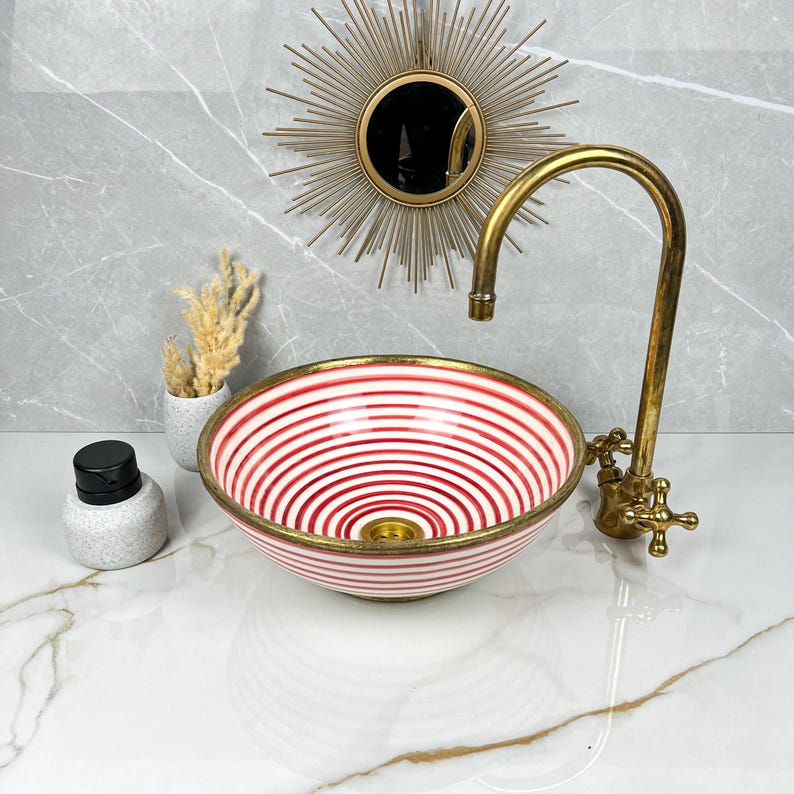 Handmade Moroccan Ceramic Sink Brass rim #284