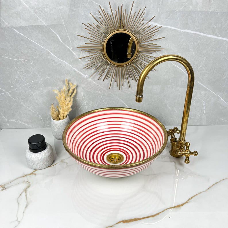 Handmade Moroccan Ceramic Sink Brass rim #284