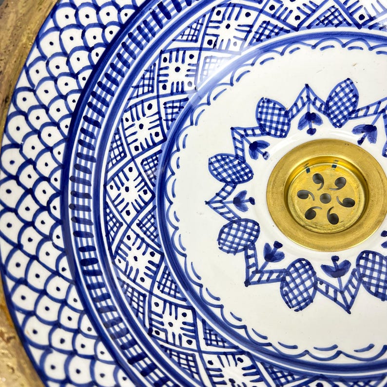 Handmade Moroccan Ceramic Sink Brass rim #284