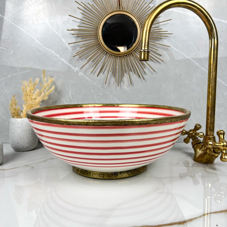 Handmade Moroccan Ceramic Sink Brass rim #284
