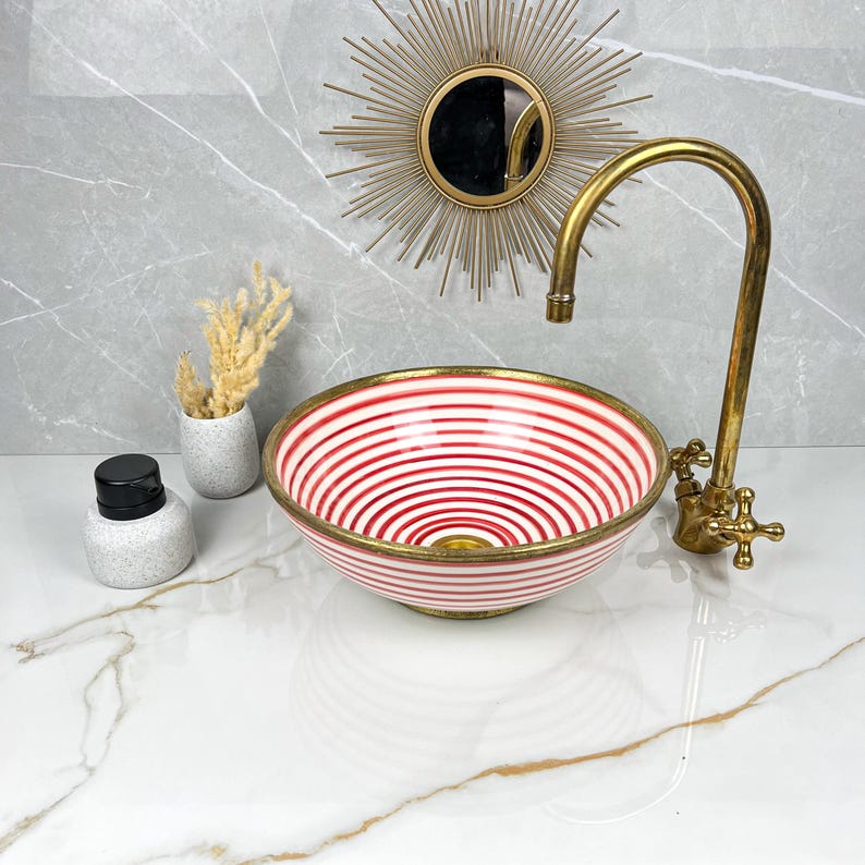 Handmade Moroccan Ceramic Sink Brass rim #284