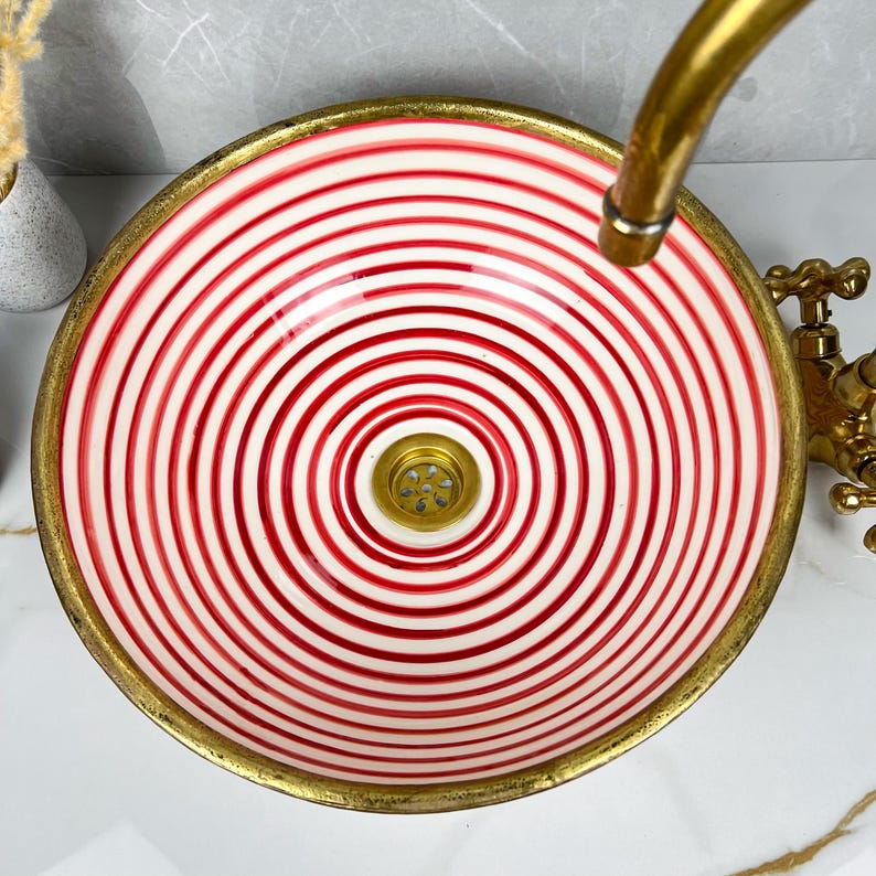 Handmade Moroccan Ceramic Sink Brass rim #284