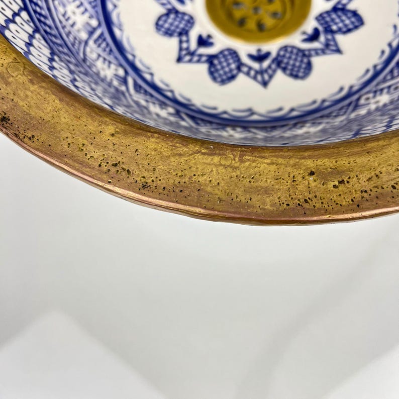Handmade Moroccan Ceramic Sink Brass rim #284