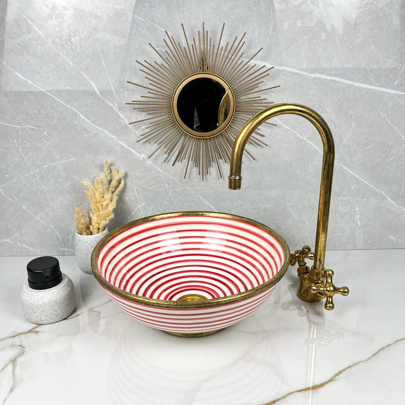 Handmade Moroccan Ceramic Sink Brass rim #284