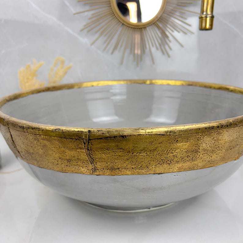 Handmade Moroccan Ceramic Sink Brass rim #284