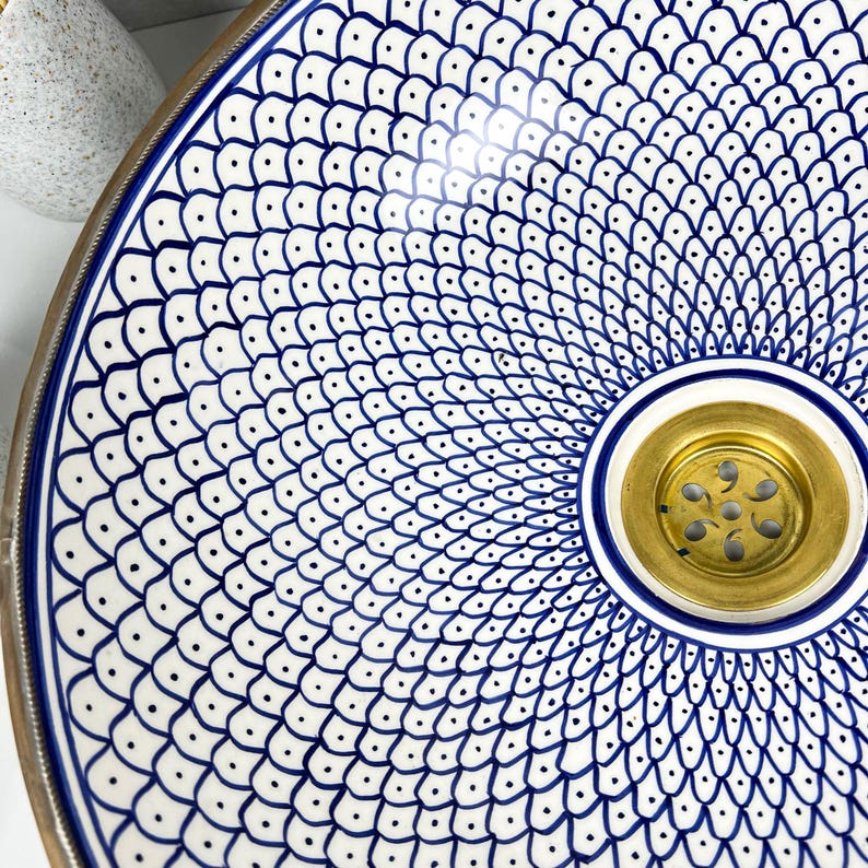 Handmade Moroccan Ceramic Sink Brass rim #284